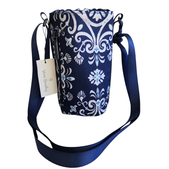 Vera Bradley Water Bottle Crossbody Travel Bag Steel Blue Medallion New - Picture 1 of 12